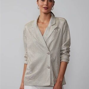 NEW YORK & COMPANY-Notch Lapel Glitter Blazer- Champagne